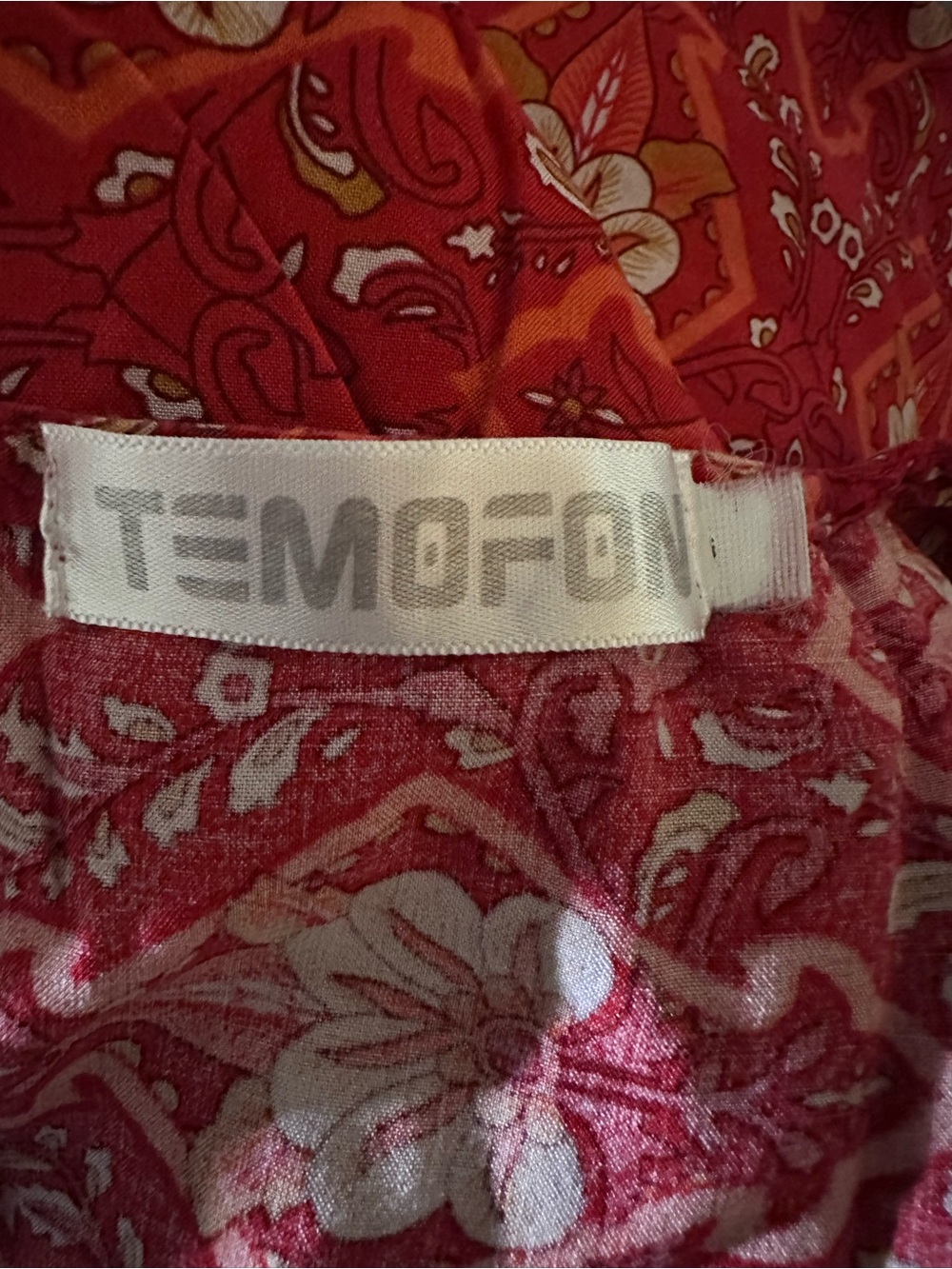Temofon Red Floral Wrap Midi Dress XS Boho Short Sleeve Tie Waist EUC - Picture 7 of 9